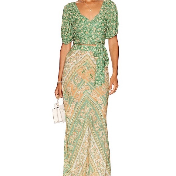 Spell x Free People Madame Peacock XS 0/2 Green Blue Floral Geometric Maxi - Picture 6 of 9